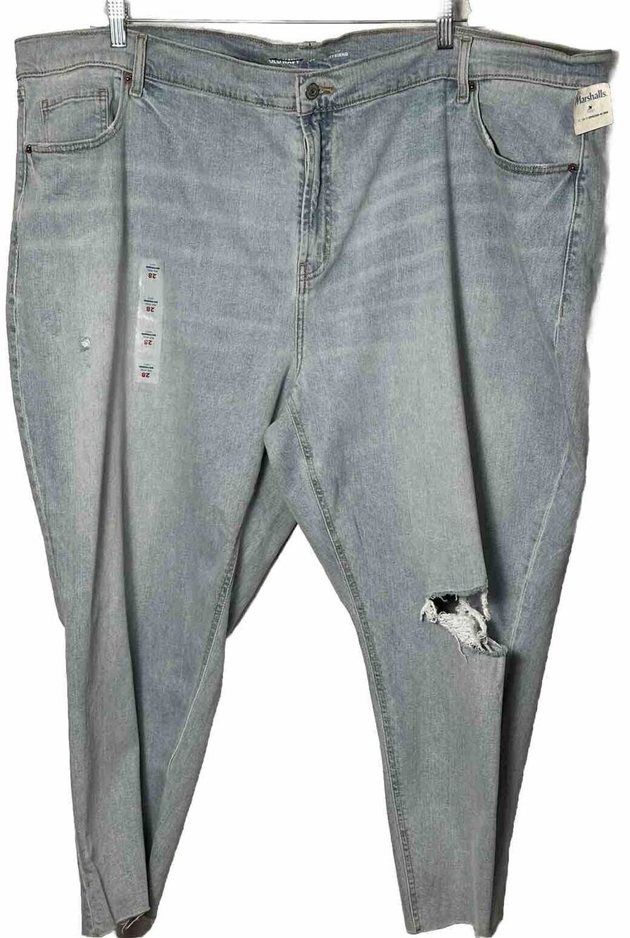 Old Navy Women’s Plus Size Distressed Jeans Light Wash Denim Raw Hem Size 28 NEW